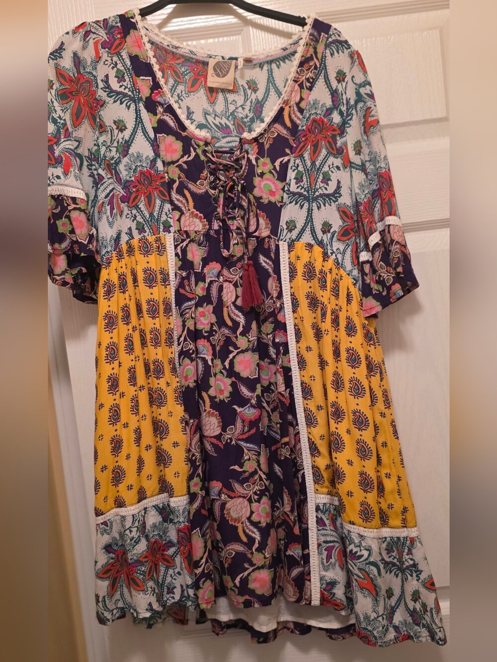Anthropologie Patchwork Floral Tunic Dress - Navy & Yellow